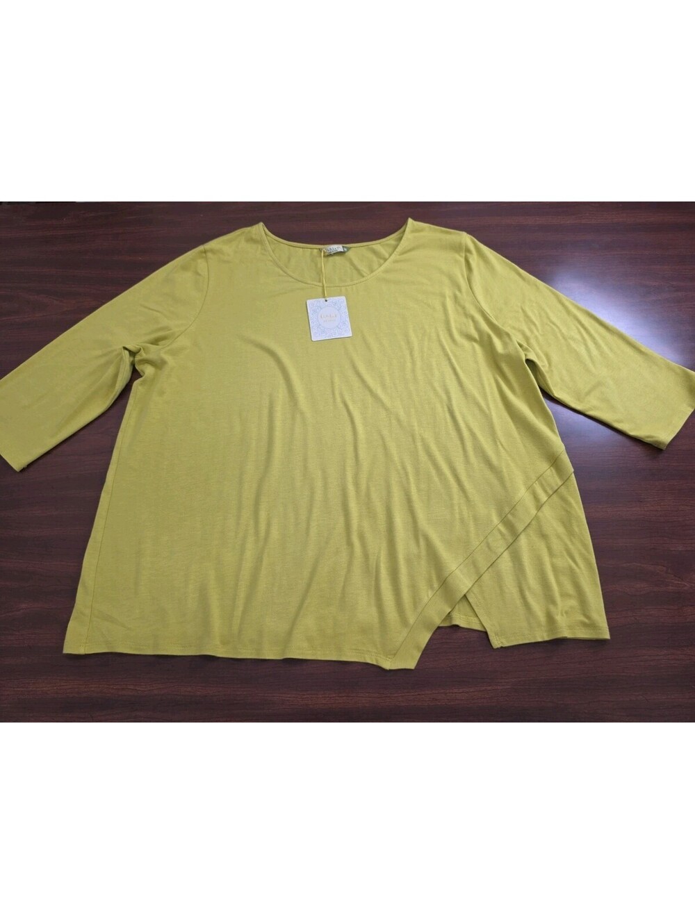 NWT Chalet et Ceci Top 2X Chartreuse Green Asymmetrical Hem Tunic Boho Chic